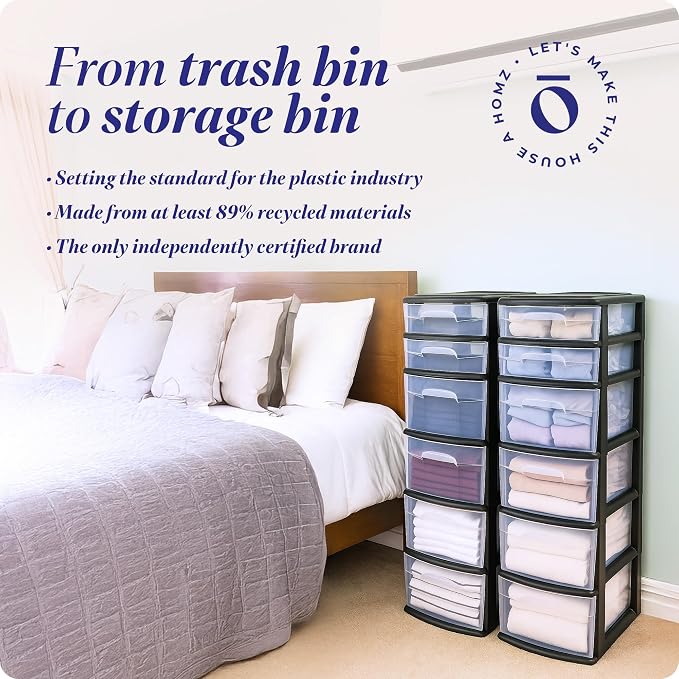 HOMZ 2-Pack Drawer Tower, 6-Tier Clear Plastic Storage Organizer Cart, Black Frame - Organizing Containers for Home, Office, Bathroom, Bedroom, and Classroom - Image 7