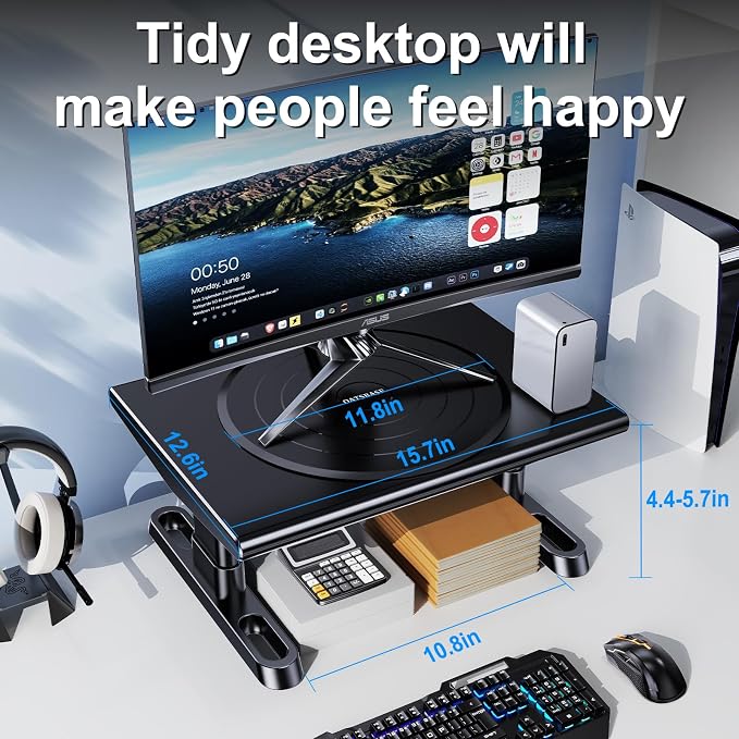 Monitor Stand Riser for Desk,360°Rotation Freely Height Adjustable by Knob,4.4-5.8 Inches,Ergonomic Monitor Stand Mount, Desktop Monitor Stand Riser for Computer,Laptop,Printer,Tv,Black - Image 5