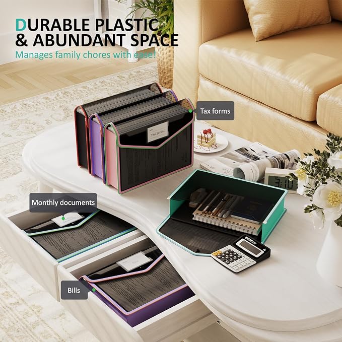 ThinkTex Plastic Expanding File Folder, Black Transparent Envelopes with Snap Closure,Suitable for Home, Office, School and Hospital, Large Capacity，No Dividers, Two-Tone, Fit Letter/A4 Size-5Pcs | with SnapSuitable for Home, Office, School and Hospita... - Image 3