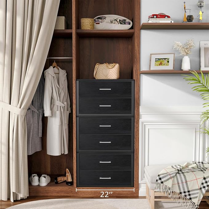 BOLUO Stackable Storage Drawers Closet Organizers and Storage Fabric 2 Drawer Dresser for Bedroom Set of 2 Black Modern - Image 7
