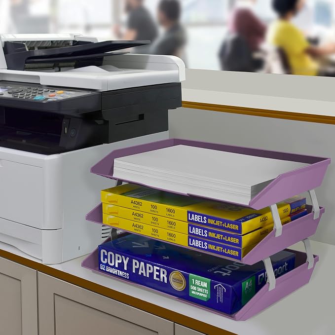 Acrimet Facility 3 Tier Letter Tray, Side Load, Letter Size/A4, Desktop File Organizer, Plastic (Solid Purple Color) | Document Tray with Aluminum Rods - Image 4