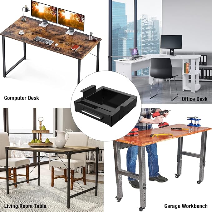 UNITEDPOWER Under Desk Drawer Storage, Pull-Out Office Hidden Counter Drawer, Metal Sliding Organizer Mount Below Table, Optional Bracket Height, Black - Image 7