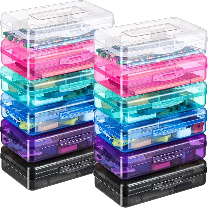 Fainne 24 Pack Pencil Boxes for School Clear Plastic Pencil Case Large Plastic Crayon Box Bulk Stackable Classroom Stationery Organizer School Supplies(Multicolor) by Fainne