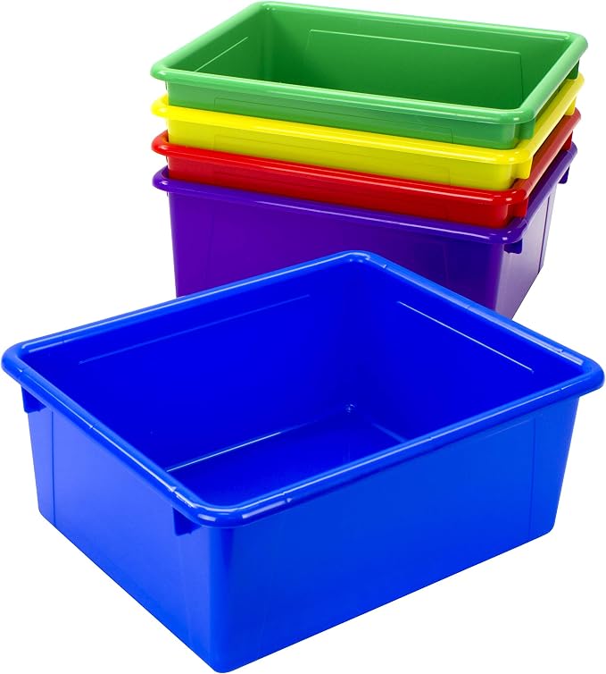 Storex Letter Size Deep Storage Tray – Organizer Bin with Non-Snap Lid for Classroom, Office and Home, Assorted Colors, 5-Pack (62542A05C) - Image 4
