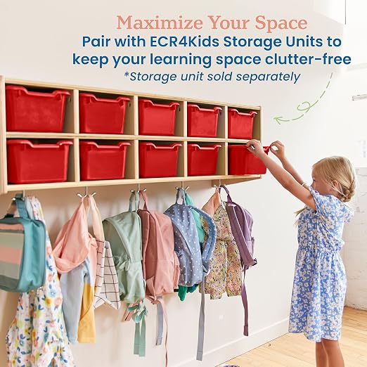 ECR4Kids Scoop Front Storage Bins, Multipurpose Organization, Red, 10-Piece - Image 6
