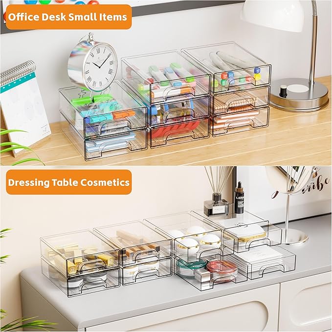 2.2'' Tall Acrylic Clear Stackable Storage Drawer Organizer,8 Pack Desk Organization and Storage,Plastic Office Supply Organizer,Drawer Storage Organizer for Makeup,Accessory,Pen,Art Crafts - Image 4