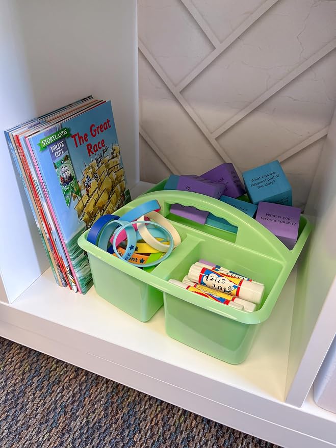 Teacher Created Resources Mint Portable Plastic Storage Caddy 6-Pack for Classrooms, Kids Room, and Office Organization, 3 Compartment - Image 3