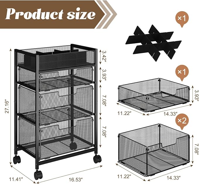 4-Tier Rolling Utility Cart with 3 Drawers, Craft Organizer and Storage with DIY Divider, Art-Craft Supplies with Caster Wheels, Multi-Functional Storage For Classroom, Office, Paints, Artifacts - Image 6