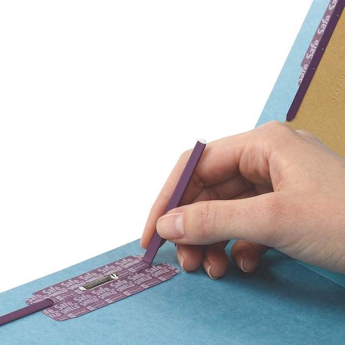 Smead 100% Recycled End Tab Pressboard Classification File Folder with SafeSHIELD Fasteners, 2 Dividers, 2" Expansion, Letter Size, Blue (26781) - Image 3