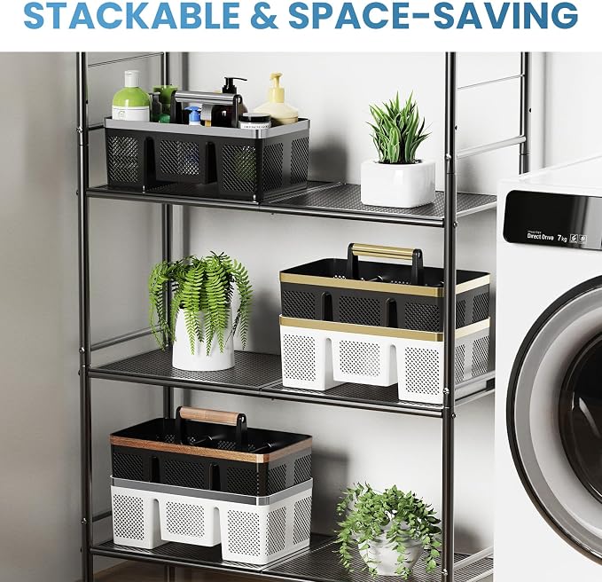 BYUNER 2Pack Plastic Shower Caddy: Portable Hard Bathroom Basket Tote with Handle, 4 Divided Compartments, All-Side Drainage, Non-Mesh Shower & Cleaning Caddy Organizer for College Dorm, Black/Silver - Image 5