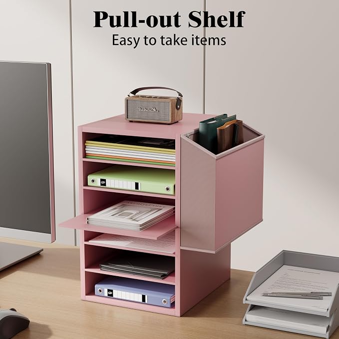 Unionly 6 Tier Adjustable Mail Sorter,Wood Paper Organizer for Class,Office | Office Mailbox with name slot,Literature Organizer with side pocket,Wooden File Storage Organizer for school,classroom,office - Image 3