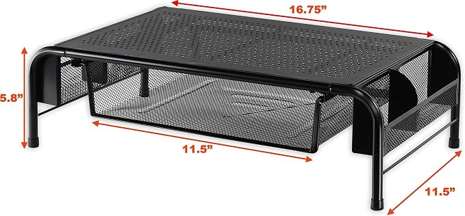 SimpleHouseware Metal Monitor Stand Riser with Drawer + Mesh Monitor Stand Riser - Image 3