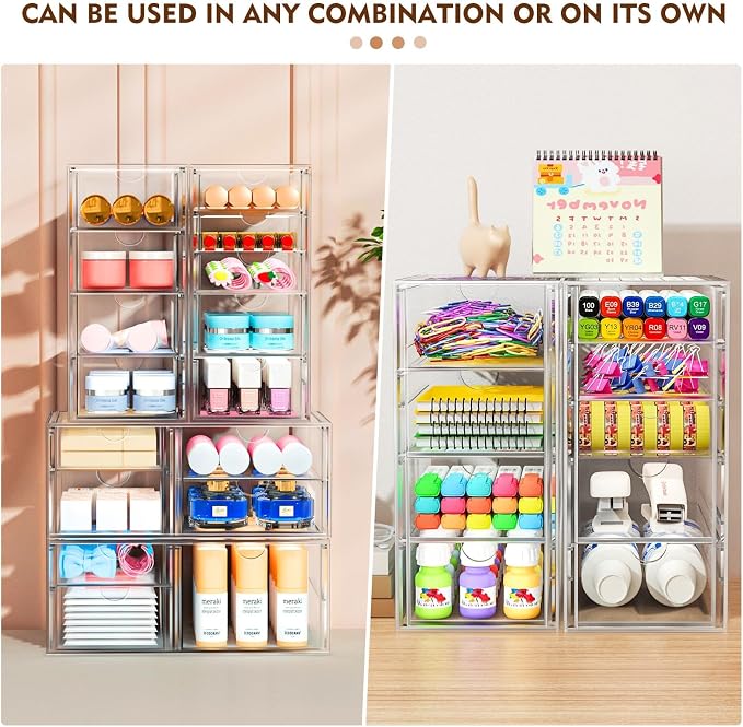 ARSTPEOE 22-Drawer Acrylic Storage & Makeup Organizer for Desk, Bath | Smooth-glide drawers, clear acrylic, stackable, dustproof, wipe-clean, for lipsticks, lip glosses, blushes, pen - Image 6
