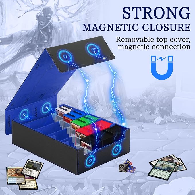 5 Row Trading Card Storage Box, 3800+Bulk Card Organizer Box with 20 Dividers & 5 Supporters, Graded Card Deck Box for YuGiOh, MTG, TCG Black/Blue - Image 4