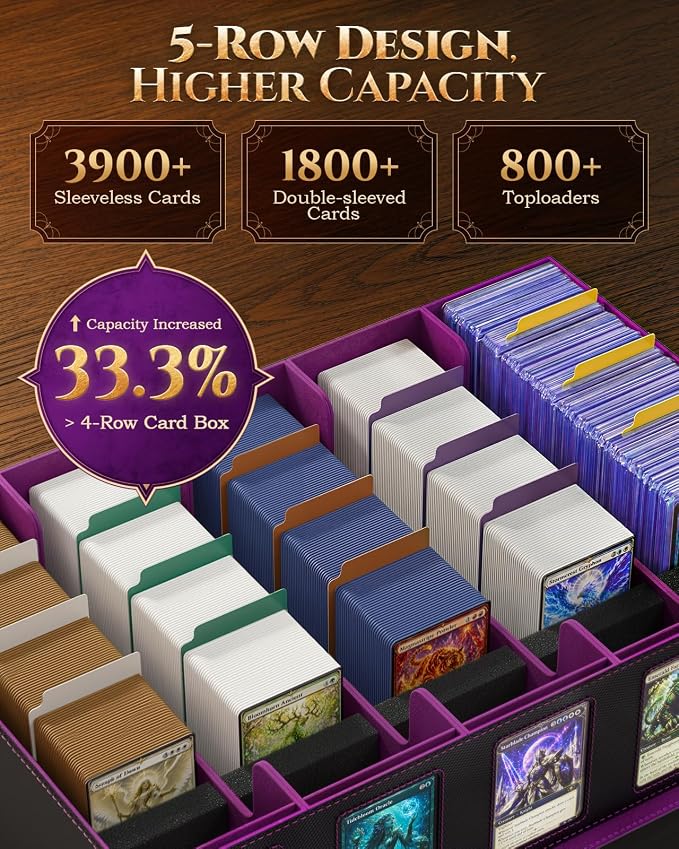MoKo Trading Card Storage Box for MTG, 3900+Capacity, Black Purple | Card box with Dice Tray, Commander Display & Handle, Top Loaders Organizer Case, For Magic Game, TCG PTCG Sport Cards - Image 2