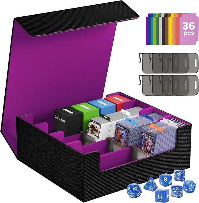 3500+ Trading Card Storage Box,4-Row MTG Deck Box with 36 Dividers & 8 Stoppers,Commander Deck Case Fits For Toploaders, Magnetic Card Holder,TCG,YugiOh and Sport Cards by SFSOCDirect