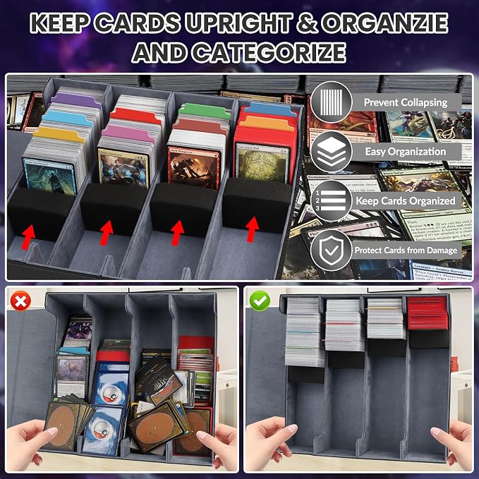 AOBOPLE 3200+ Trading Card Storage Box with Magnetic Closure, PU Leather | 4-Row Card Box,24 Dividers + 4 Foam Supports,Card Organizer For MTG TCG Magic Sports Cards,Gift For Collectors - Image 6