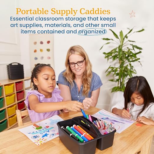 ECR4Kids 3-Compartment Small Plastic Caddy, Multipurpose Organization, Black, 6-Pack - Image 3