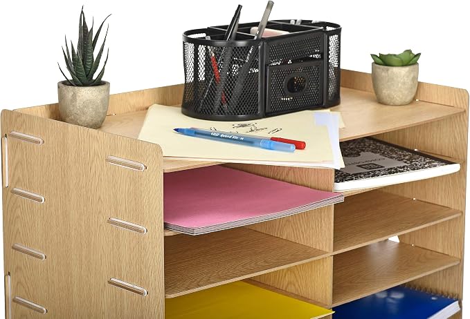 Adir Wood Paper Storage Organizer - Construction Paper Storage - Vertical File Mail Sorter - A Stylish Look for Home, Office, Classroom and More - Wood Grain (12 Compartment) - Image 8