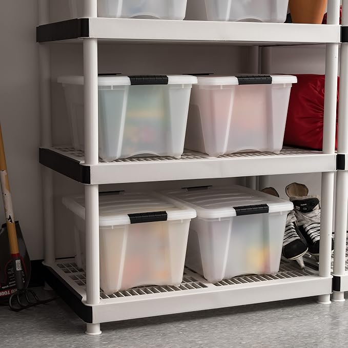 IRIS USA 4-Pack 32 Quart Storage Bins with Lids, Pearl | Conceals contents for a clean look. Great for linens, décor, closet storage, and supplies. Nestable design saves space - Image 3