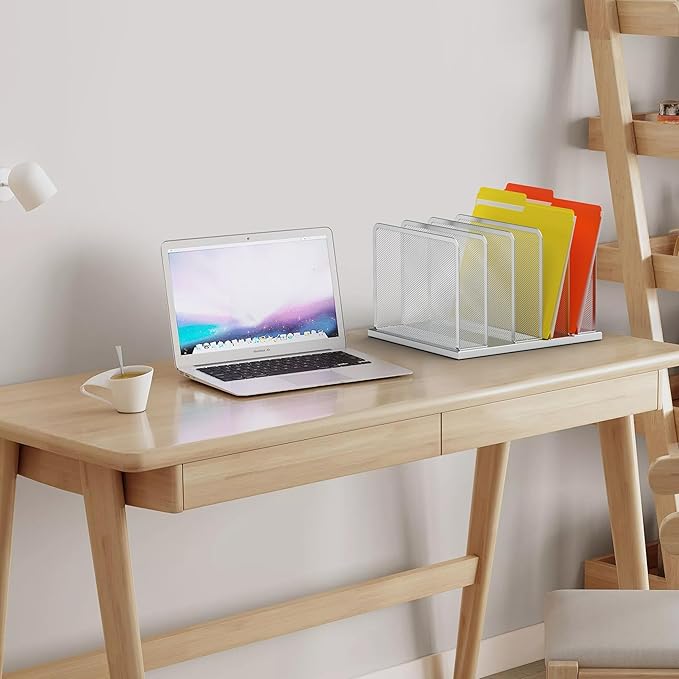 Kuntine.B Desk File Organizer Upright Mesh Desktop Organizer File Sorter Office Organization File Holder for Home, Office & Classroom (Silver, 1 Pack 5-Section) | Vertical, Mesh, Metal, Assembly, Stability, Sturdiness, Organization, Standing - Image 7