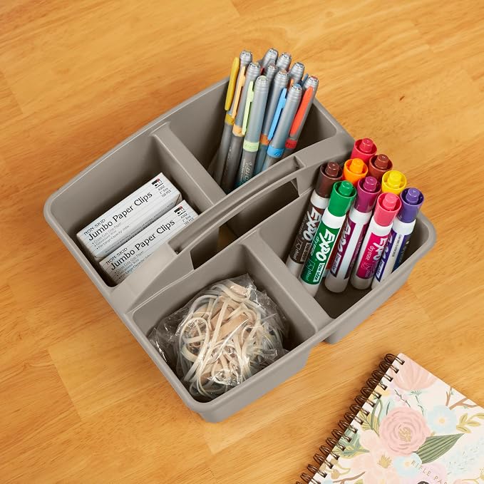 ECR4Kids 4-Compartment Medium Plastic Caddy, Multipurpose Organization, Grey, 6-Pack - Image 8