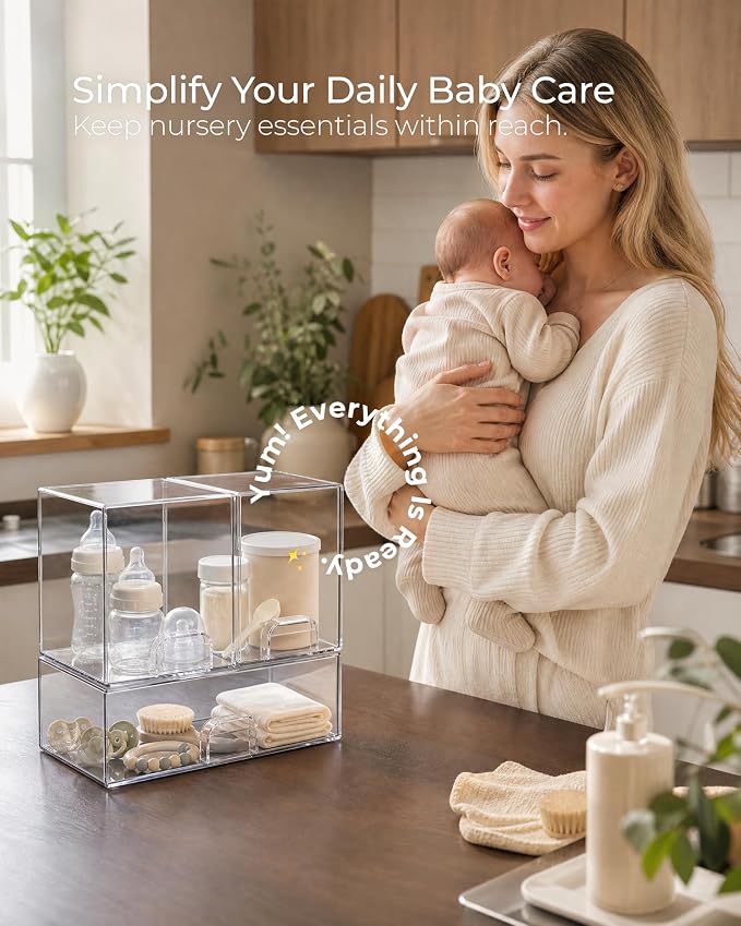 Stackable Storage Drawers Organizer Set of 3 for Bathroom Organizer Storage | Clear Plastic Organizer Bins for Baby Bottle, Kitchen Under Sink, Laundry, Pantry, Beauty, Cabinet, Medicine, Office Supplies - Image 5