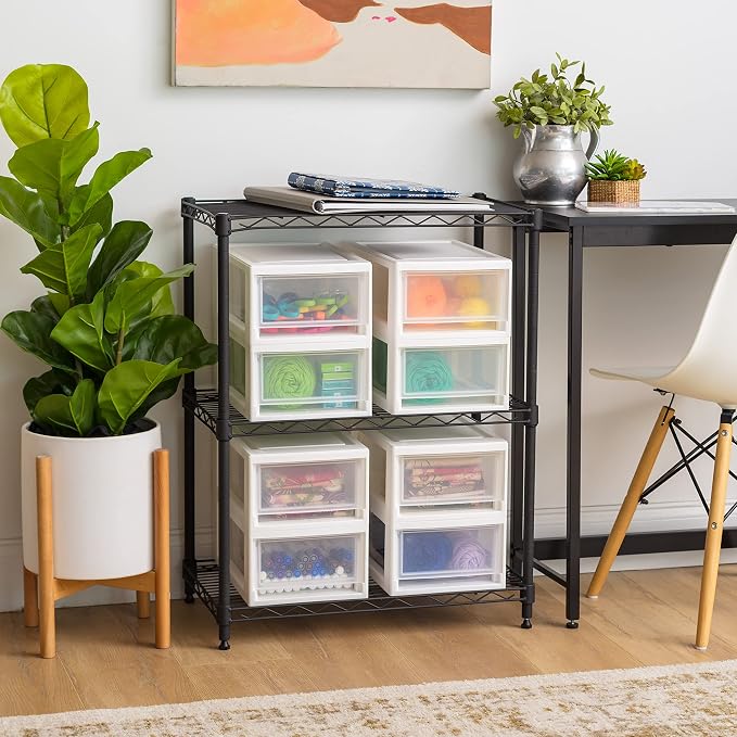 IRIS USA 8-Pack, 6 Qt. Small Stacking Drawer Storage Organizer, White | Keep craft supplies, accessories, office items, and small essentials organized around your home with separate storage spaces - Image 5