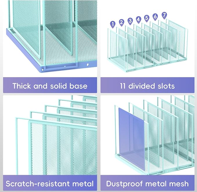 File Organizer for Desk, 7-Section Vertical File Sorter, Paper Holder Organizer Standing Metal File Folder for Office Home Classroom, Blue - Image 6