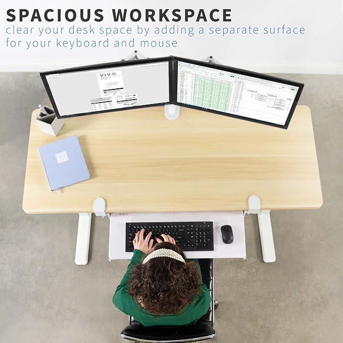 VIVO Large Clamp-on Computer Keyboard and Mouse Under Desk Slider Tray, 27 x 11 inch Pull Out Platform Drawer, White, MOUNT-KB05W | Keyboard Tray for Typing, Slide Out Platform, Extra Sturdy C-Clamp Mount System, Computer Drawer, White Frame - Image 2