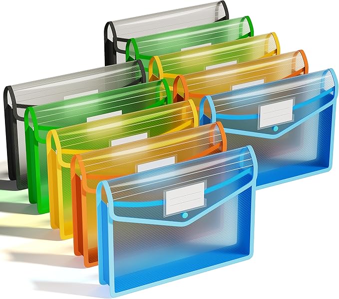 ThinkTex Plastic Expanding File Folder, Transparent envelopes with Snap | No Dividers,Large Capacity,Document Organizer for Receipts, Bills&Taxes,Letter/A4 Size for School/Office/Home-10 Pack by ThinkTex