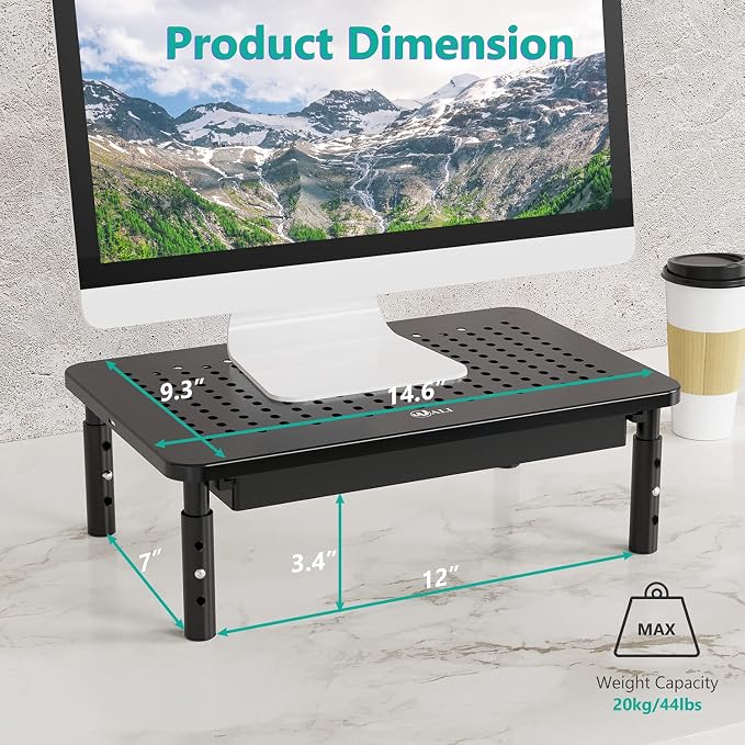 WALI Computer Monitor Stand with Storage, Desk Monitor Riser 3 Height Adjustable, Laptop Riser with Airflow Vents, Desk Organizer for Computer, Laptop, Printer, Notebook (STT003D-B), 1 Pack, Black - Image 2