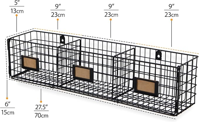 Amalfi Hanging File Folders Office Desk Organizer Wall Mount Wire Basket Storage Magazine Holder 3 Sectional Set of 2 Black - Image 5