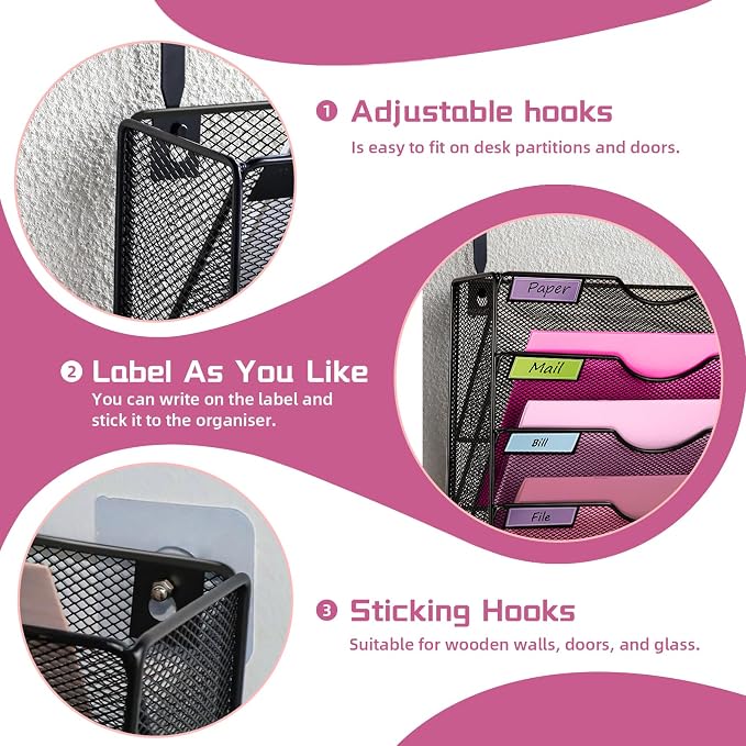 Wall Mounted File Organiser A8 Mesh in Hanging Wall File Holder Mail Organiser - Image 8