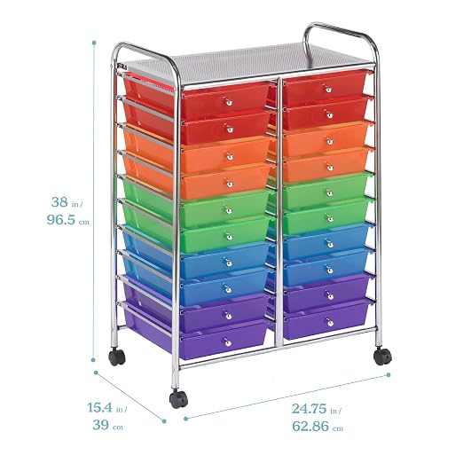 ECR4Kids 20-Drawer Everyday Mobile Storage Utility Cart, Craft Organizer, Assorted - Image 2