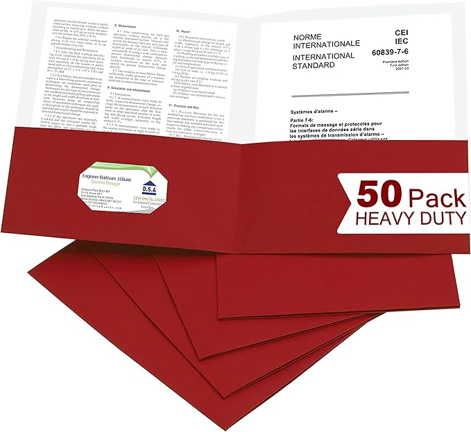 Zzrywuty 50 Packs Paper Red Folders with Pockets for Students,Businessmen and Office Workers,Letter Size,Two Pocket Folders with Card Slot for Office,Business,School Supplies by Zzrywuty