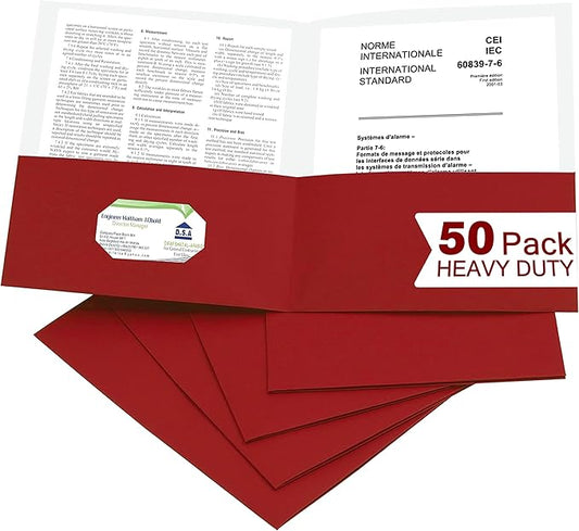 Zzrywuty 50 Packs Paper Red Folders with Pockets for Students,Businessmen and Office Workers,Letter Size,Two Pocket Folders with Card Slot for Office,Business,School Supplies by Zzrywuty