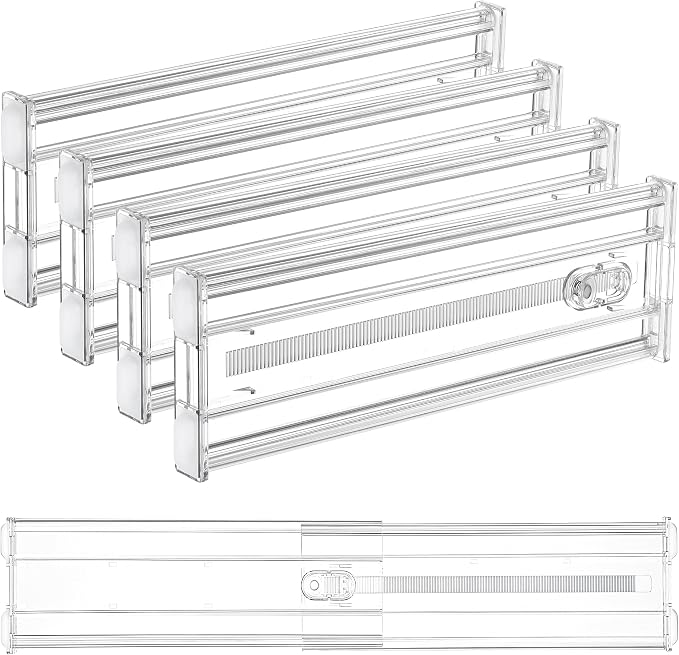 Vtopmart 4" Regular Upgrade Drawer Dividers for Clothes, 12.8"-22.3" 4 Pack | Expandable Dresser Drawer Organizer, Clear Separator, Baby Clothing, Underwear, Cosmetics, Toiletries Storage, Space Saving by Vtopmart