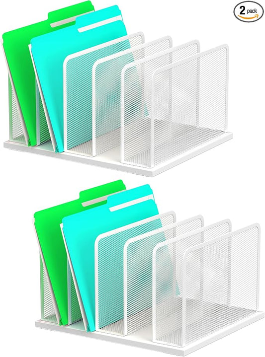 Kuntine.B 5-Section Upright Desk File Organizer White 2 Pack | Vertical, Mesh, Metal, Assembly, Stability, Sturdiness, Organization, Standing by KuntineB