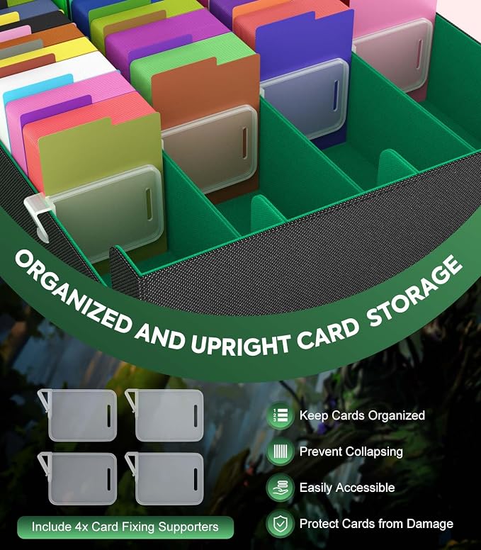 MoKo Trading Card Storage Box for MTG, 3000+ Card Organizer, Green | MTG Deck Box, w/ 24 Colorful Dividers & 4 Card Supporters, MTG Card Storage for Magic Game, TCG, PTG Baseball and Sport Cards - Image 4