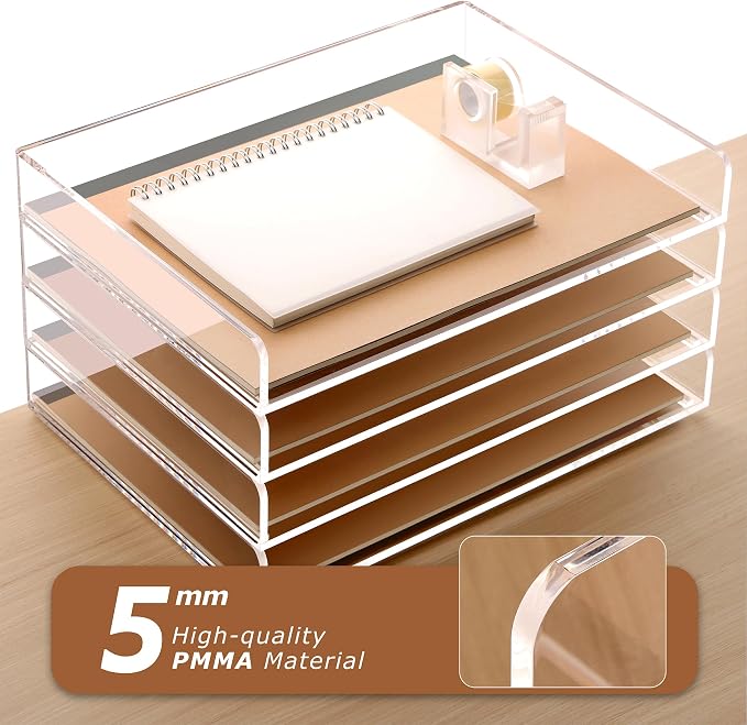 SANRUI 4 Tier Clear Desk Paper Letter Organizer Trays, A4 Stackable File Document Tray, Acrylic Desk Organizers and Accessories Sorter, Workspace Office Supplies Organizers,12.4inx8.86inx6.64in - Image 5