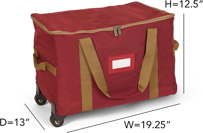 Covermates Keepsakes Rolling Adjustable Ornament Storage Bag – Heavy-Duty Polyester, FlexGrid Trays & Padded Dividers – Protective Holiday Organizer with Wheels, Handles & ID Window, Red - Image 3