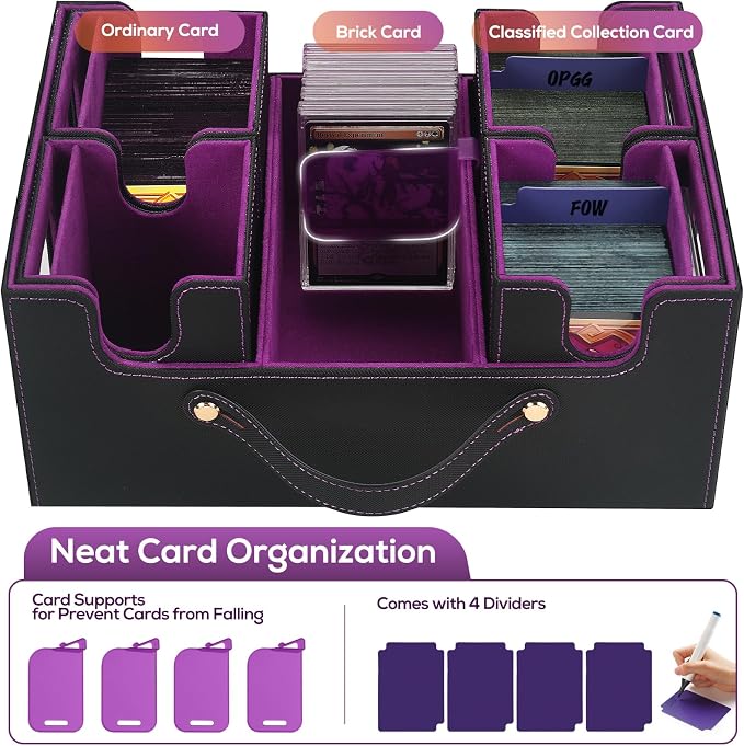 Trading Card Storage Box for MTG, MTG commander deck box，Multi-purpose Deck Case for MTG TCG Sports Card, 4 Toploaders, 4 Stoppers, 4 Colorful Dividers (Black & Purple) - Image 4