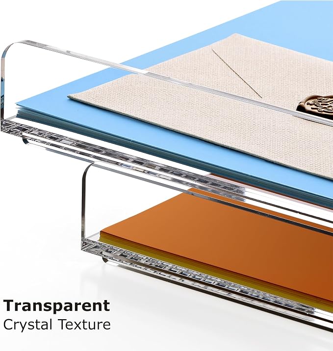 2-Tier Acrylic Stackable Letter Tray Paper Organizer Trays for Desk,Clear | Horizontal File Paper Sorter, Office Supplies Accessories Storage for Letter/A4 Size Folders Documents 12.4inx8.86inx3.46in - Image 7