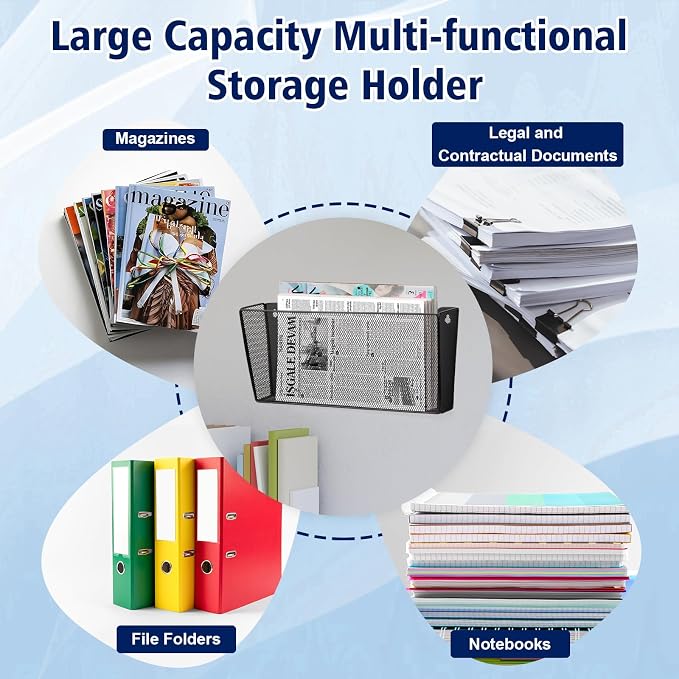 2 Pack Single Pocket Wall File Holder Legal Size Metal Mesh Hanging File Folder Paper Organizer Black Wall Mounted Mail Organizer Magazine Rack for Office Home School 15.7" L x6.9 Wx3.4 H - Image 6