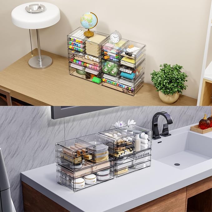 2 Pack Acrylic Storage Drawers With 6 Drawers,Stackable Desk Organizer and Makeup Organizer,Large Clear Office Supplies Organizer for Pen,Stationary,Palettes,Arts Craft Organizers and Storage - Image 4