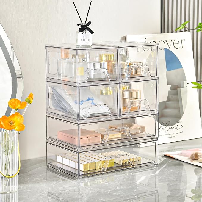 4 Pack Stackable Storage Drawers, Clear Acrylic Organizer, Makeup Organizer | with Pull-out Drawer,Pantry Organization for Beauty Supplies,Ideal for Vanity, Bathroom,Cabinet - Image 4