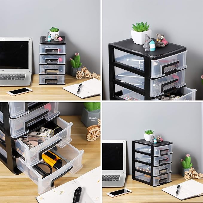 4 Layer Cabinet Drawer Plastic Storage Drawer Sundries Organizer Office File Storage Rack Shelf for Jewelry Makeup Stationery Desktop (8.31x5.98x9.92 Inch) - Image 8