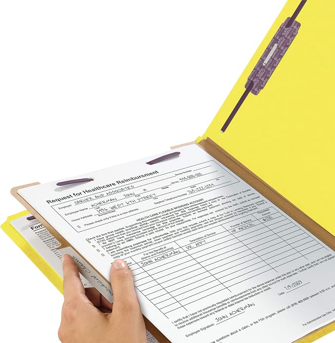 Smead Pressboard Classification File Folder with SafeSHIELD Fasteners, 1 Divider, 2" Expansion, Letter Size, Yellow (13734), (Pack of 5, 50 Count Total) - Image 3