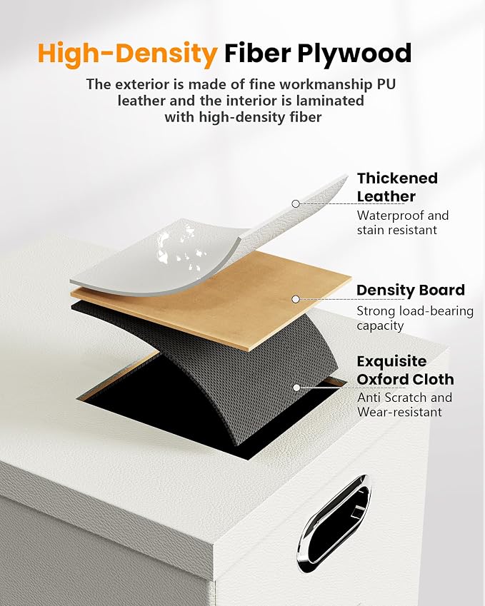 File Organizer Box with Lid, Portable Hanging File Box for Letter/Legal Files, Office/Decor/Home, 1 Pack, White Leather - Image 2